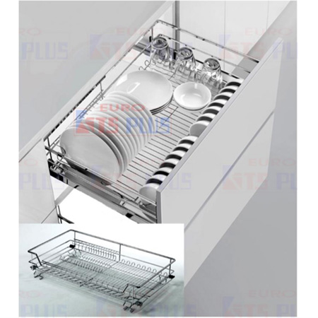 Giá xoong nồi bát đĩa nan tròn inox bóng - ray giảm chấn Eurokit GM