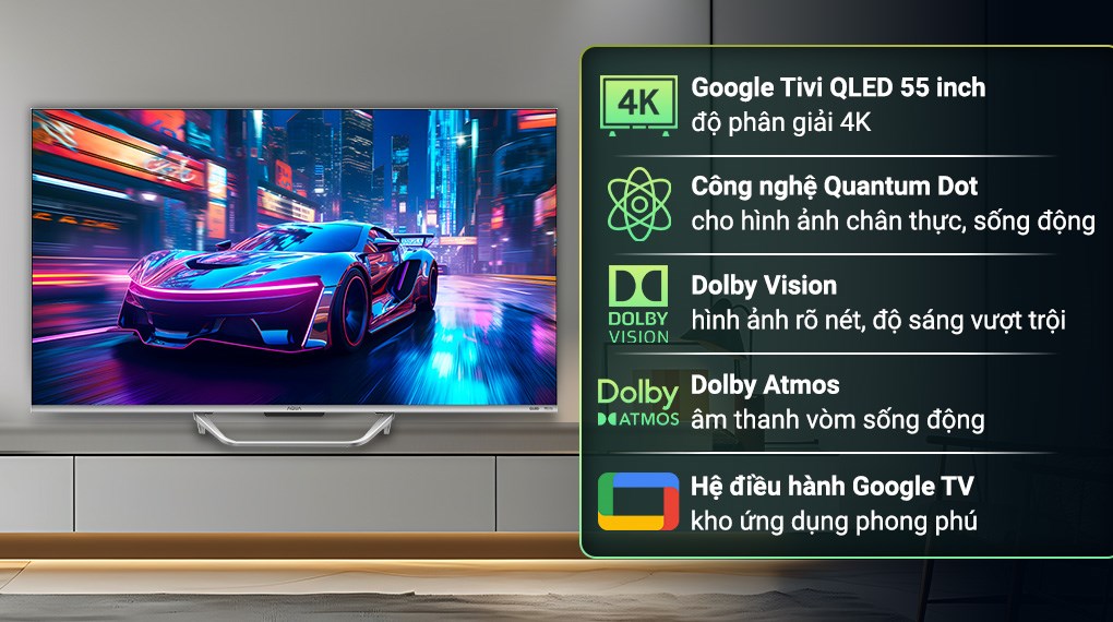 Google Tivi QLED Aqua 4K 55 inch AQT55S800UX