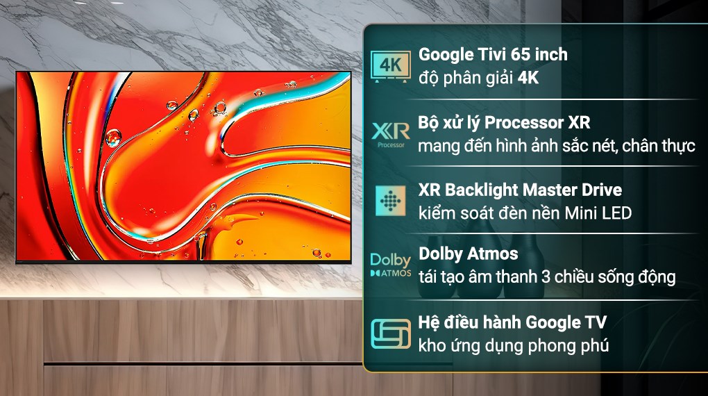 Google Tivi QLED Mini LED Sony AI 4K 65 inch K-65XR70