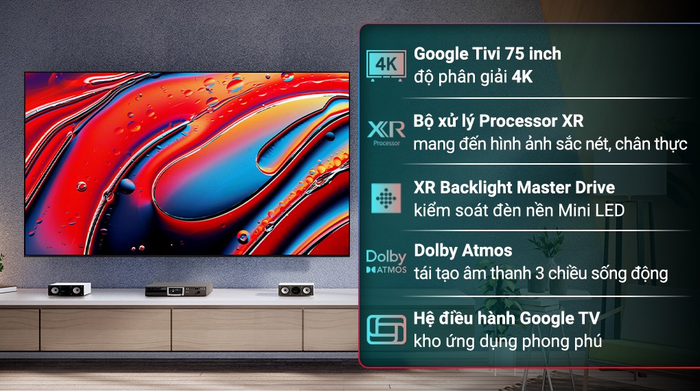 Google Tivi QLED Mini LED Sony AI 4K 75 inch K-75XR90