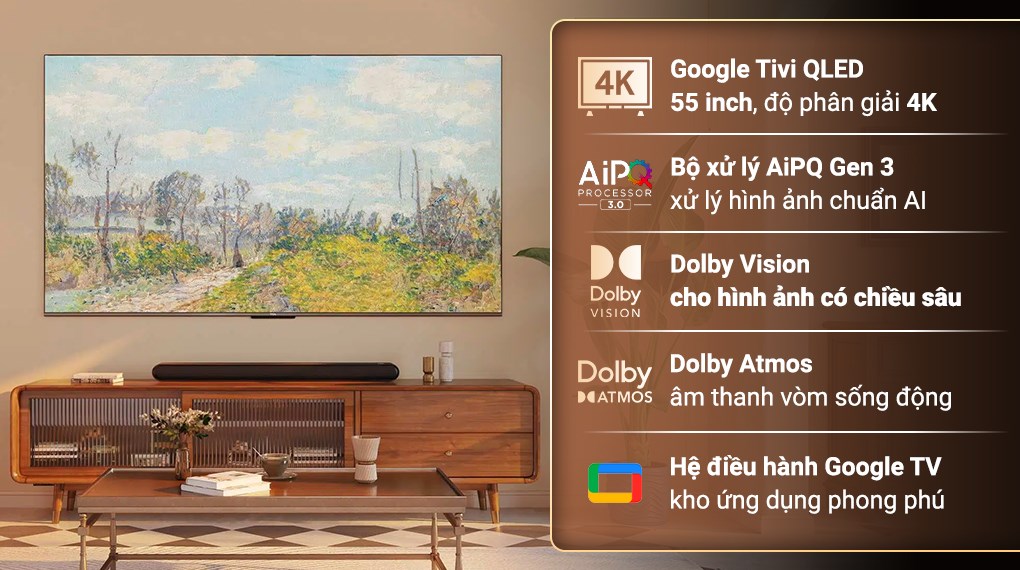 Google Tivi QLED TCL AI 4K 55 inch 55Q646