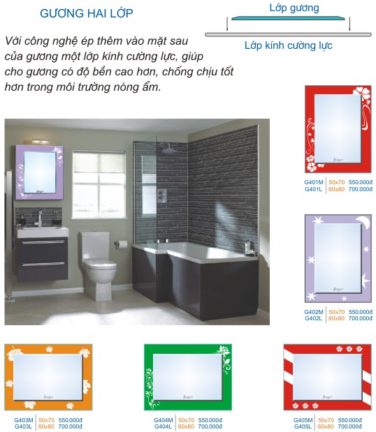 Gương phòng tắm 2 lớp Guzano tráng bạc