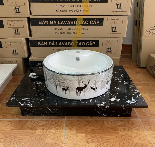 Mặt bàn đá chậu rửa lavabo màu đen HM-7050-5
