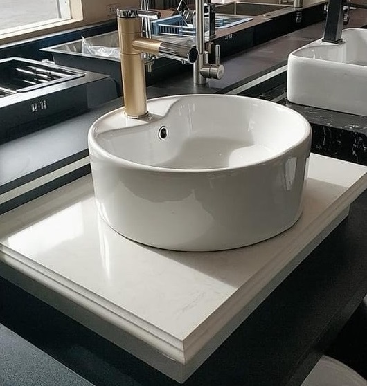 Mặt bàn đá chậu rửa lavabo màu trắng HM-7050-1