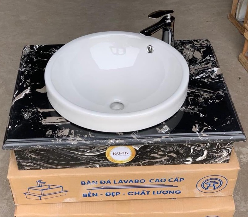 Mặt bàn đá chậu rửa lavabo màu vàng HM-7050-6 - Image 3
