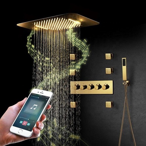 Sen tắm âm tường mạ vàng có hiển thị nhiệt độ Miken HM-50202-B (Lựa chọn vàng bóng hoặc mờ) Bát 40x40cm - Image 5