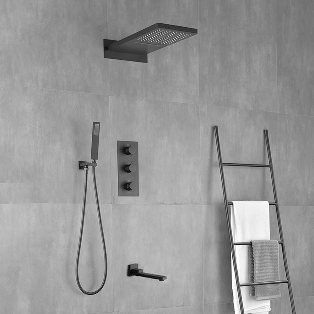 Sen tắm âm tường nhiệt độ bát trần màu xám ghi Gray Miken MKAT- 7766GR (Bát 30x30cm) - Image 3