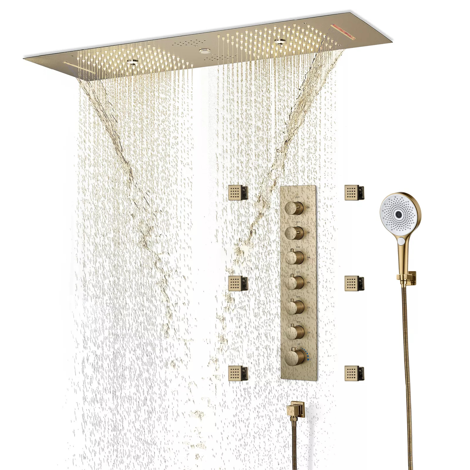 Sen tắm mạ màu vàng âm tường nóng lạnh Miken BUF-P10 ( Bóng hoặc mờ) (Bát 40x40cm) - Image 5