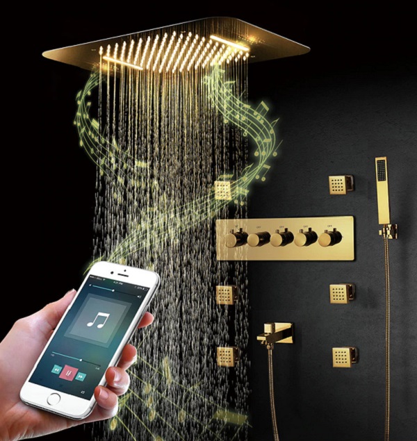 Sen tắm màu vàng âm tường nóng lạnh Miken HI05047G-Phone Điều Khiển (Bát trần Led 40x40cm) - Image 3