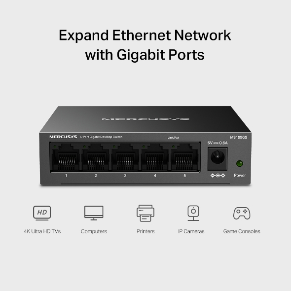 Switch Để Bàn 5 Cổng Gigabit Mercusys MS105GS - Image 3
