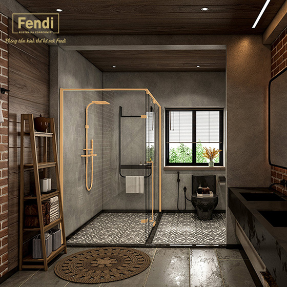 Vách kính tắm mạ vàng Fendi FDU-1X4 (1000x900x2000) - Image 4