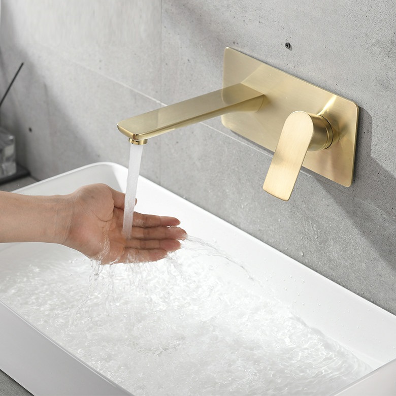 Vòi chậu lavabo âm tường màu vàng Miken MKV-600002GB ( Bóng hoặc mờ) - Image 4