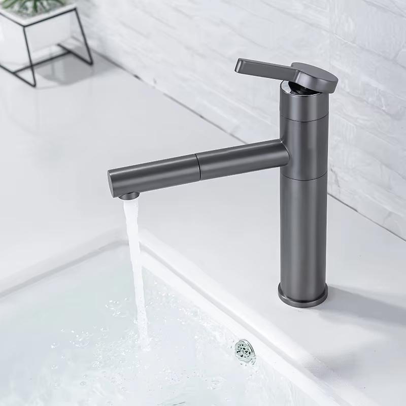 Vòi chậu lavabo nóng lạnh mạ màu xám ghi Miken MK-0912GR