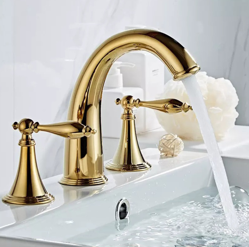 Vòi chậu lavabo, vòi bồn tắm 3 lỗ mạ vàng bóng MK-99061GB