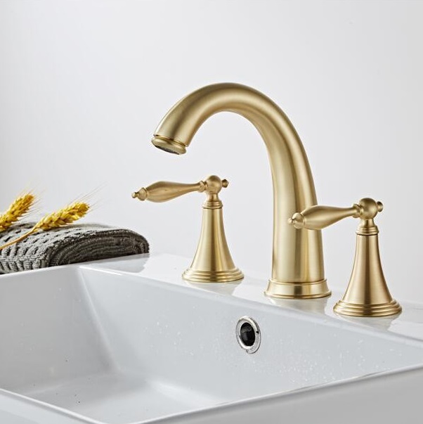 Vòi chậu lavabo vòi bồn tắm 3 lỗ mạ vàng đồng mờ MK-99061GM
