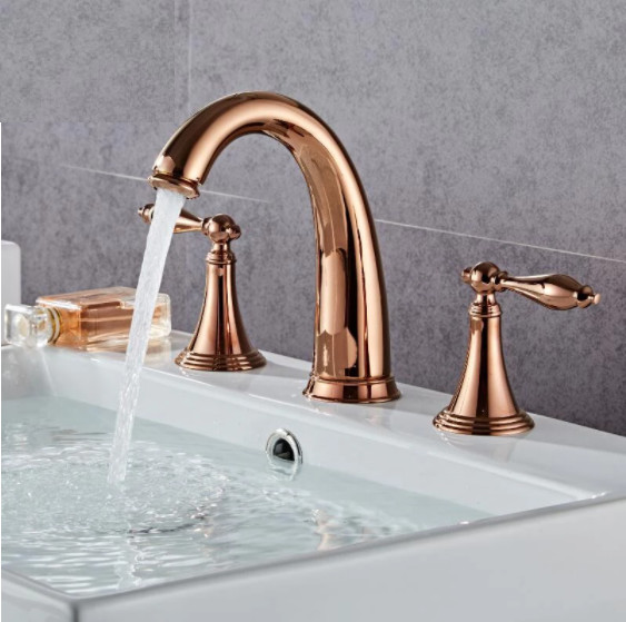 Vòi chậu rửa mặt nóng lạnh 30cm mạ vàng hồng Rose Gold Miken HD-BF04RG - Image 3