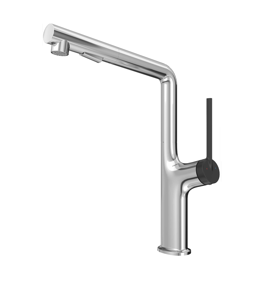Vòi rửa bát dây rút nóng lạnh màu bạc Niken AMBER KLUGER KLF0001S - Image 5