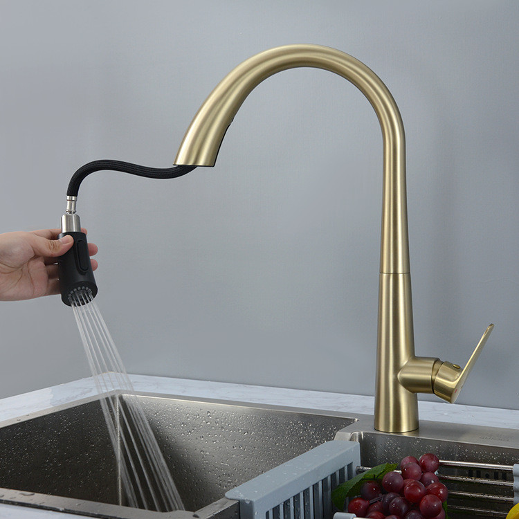 Vòi rửa bát màu vàng nóng lạnh rút dây Miken MK-0578G ( Bóng hoặc mờ)