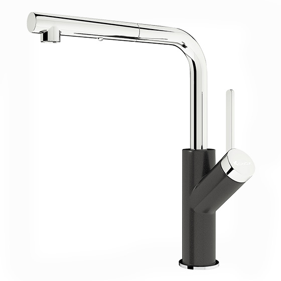 Vòi rửa bát nóng lạnh dây rút Konox Artan Black