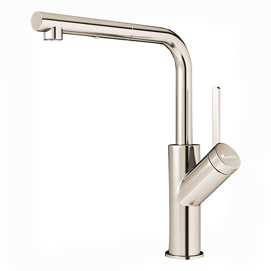 Vòi rửa bát nóng lạnh dây rút Konox Artan Nickel