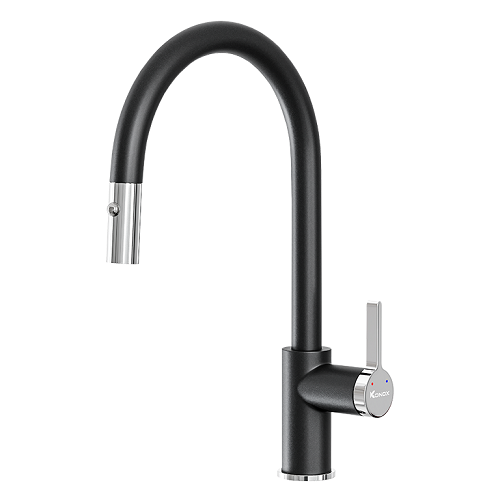 Vòi rửa bát nóng lạnh dây rút Konox Artan Nickel - Image 3