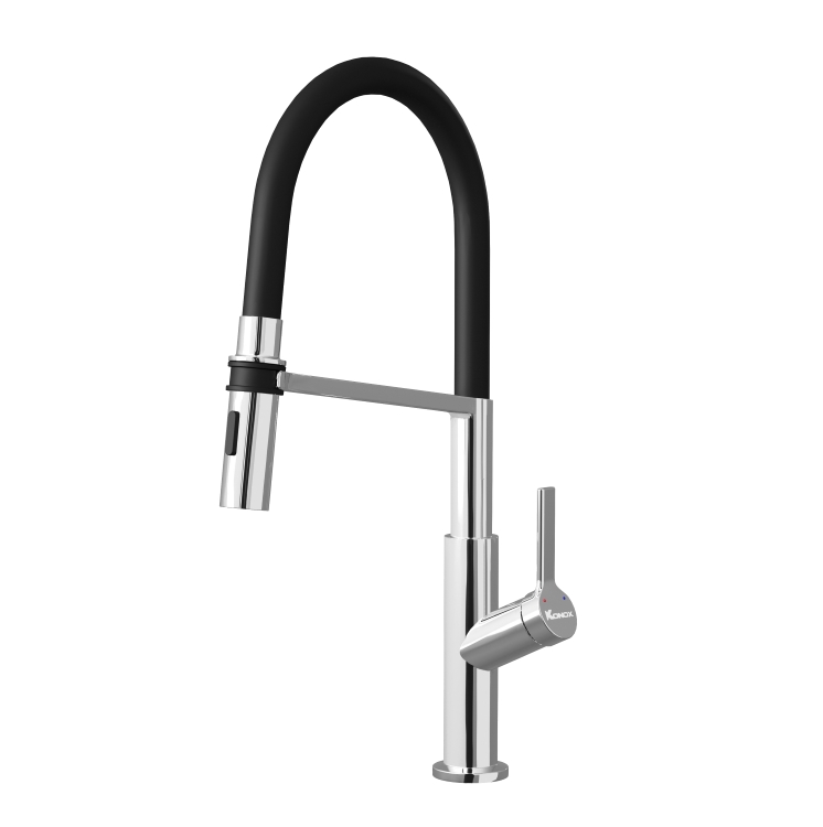 Vòi rửa bát nóng lạnh dây rút Konox Artan Nickel - Image 4