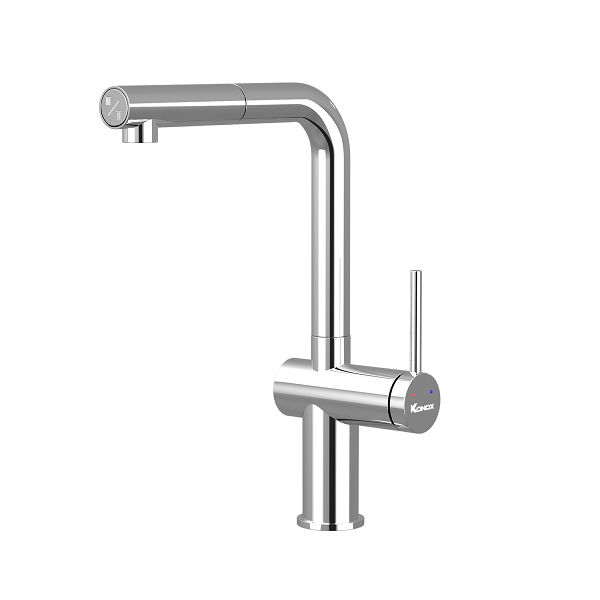 Vòi rửa bát nóng lạnh dây rút Konox Artan Nickel - Image 5
