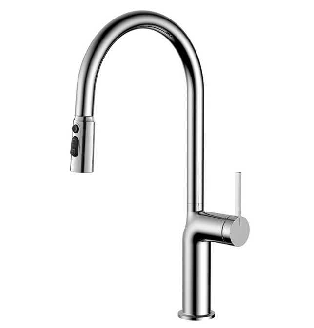 Vòi rửa bát nóng lạnh dây rút mẫu mới mạ màu xám ghi Miken MK-1015GR - Image 3