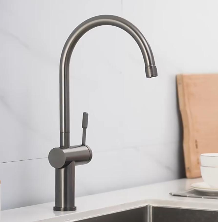 Vòi rửa bát nóng lạnh dây rút màu xám ghi Miken MK-1901GR - Image 5