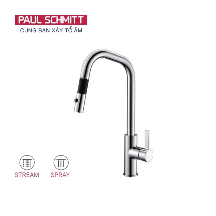 Vòi rửa bát nóng lạnh dây rút Paul Schmitt PA326KCB