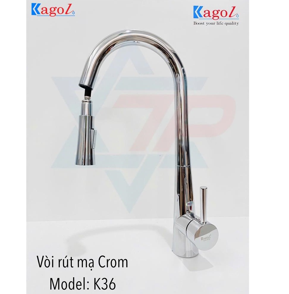 Vòi rửa bát nóng lạnh mạ bóng Kagol K35 - Dây rút - Image 4