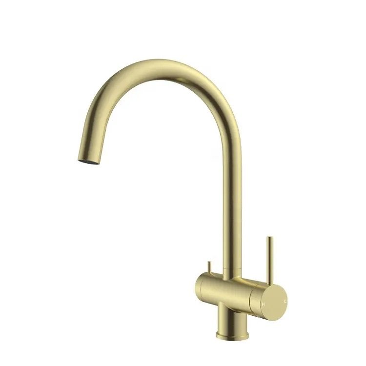 Vòi rửa bát nóng lạnh mạ màu vàng kết hợp vòi RO Miken PF7104-G (Bóng hoặc mờ)