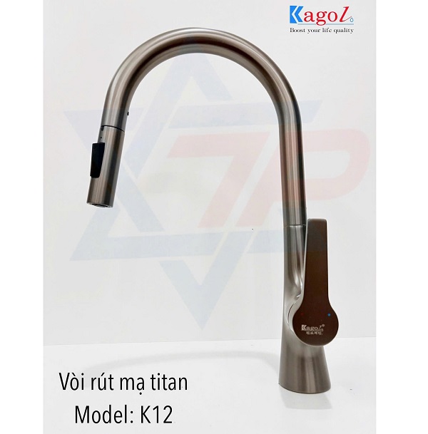 Vòi rửa bát nóng lạnh màu đen dây rút Kagol K08 - Image 5