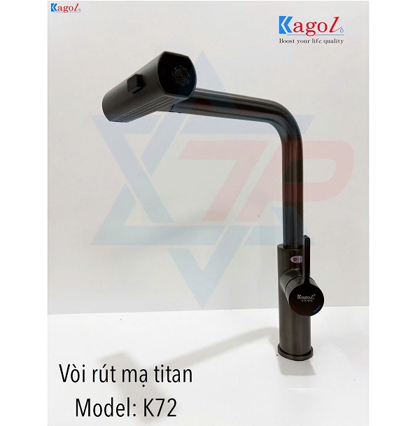 Vòi rửa bát nóng lạnh nano xám cần rút dài Kagol K12 - Image 4