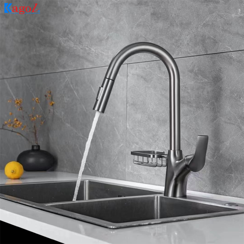 Vòi rửa bát nóng lạnh phủ nano màu đen Kagol K01 - Dây rút - Image 4
