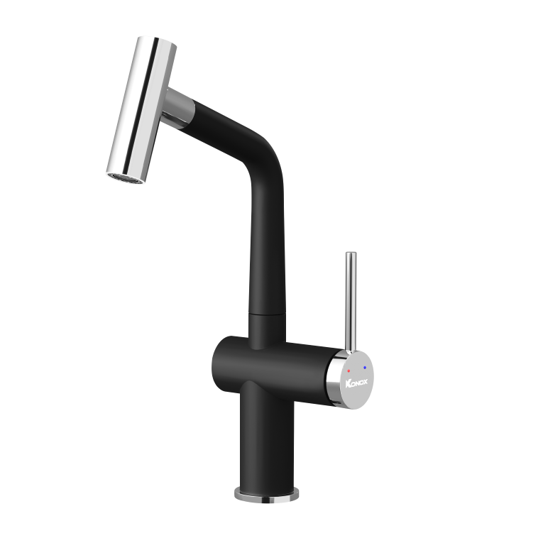 Vòi rửa bát nóng lạnh thân mềm màu chrome Konox Tema Chrome - Image 4