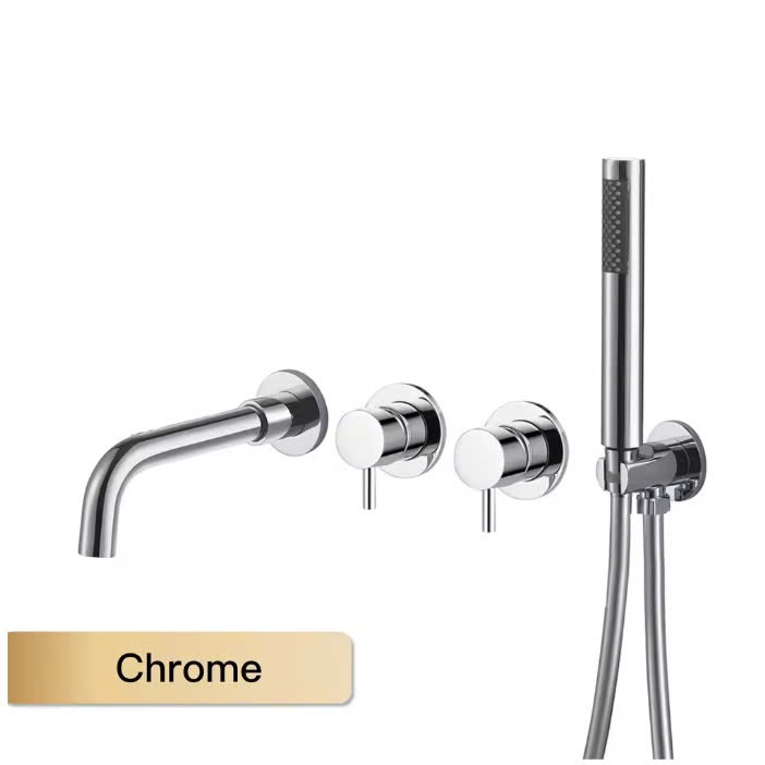 Vòi sen tắm bồn, vòi chậu lavabo âm tường mạ vàng nóng lạnh mạ vàng Miken MKS-5068G (Bóng hoặc mờ) - Image 6